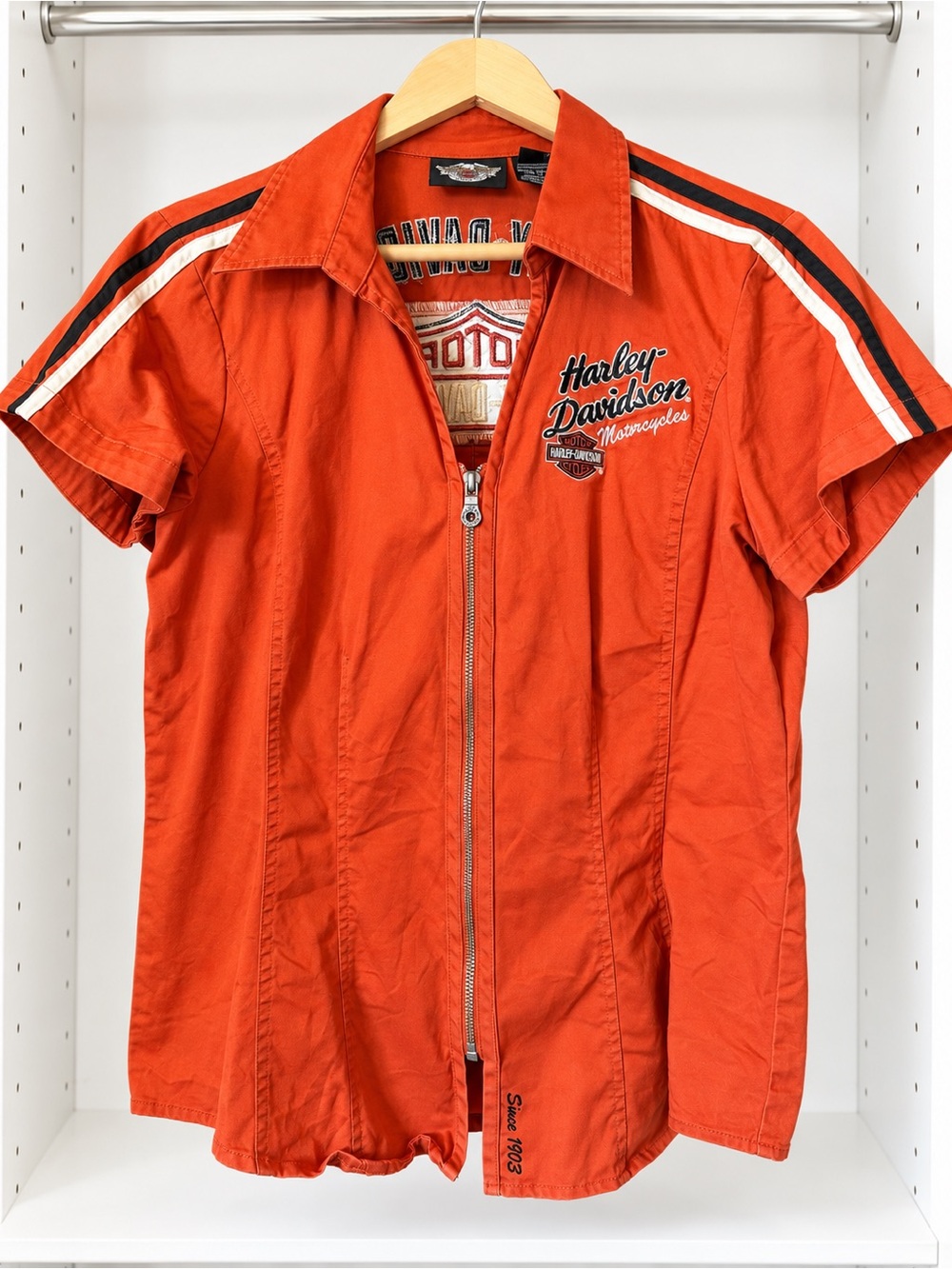 Harley-Davidson MotorClothes Orange Zip Racing Shirt Size L